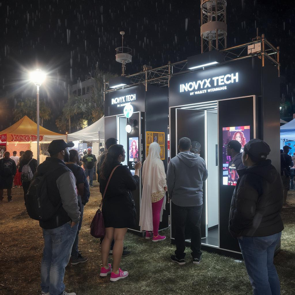 Personnes utilisant la borne photo lors d'un événement